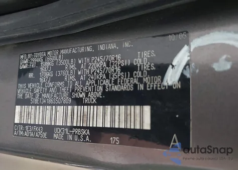 2006 Toyota Tundra Sr5 V8 from USA, damaged, VIN 5TBET34186S507809